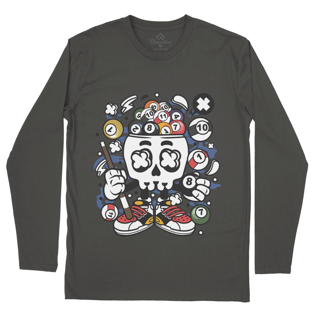 Billiard Skull Mens Long Sleeve T-Shirt Sport C025