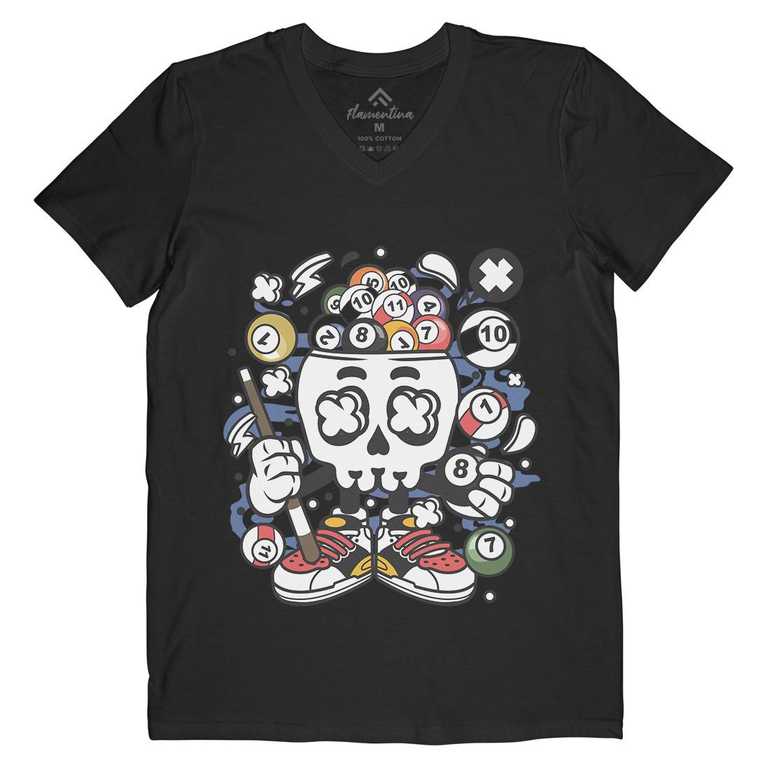Billiard Skull Mens Organic V-Neck T-Shirt Sport C025