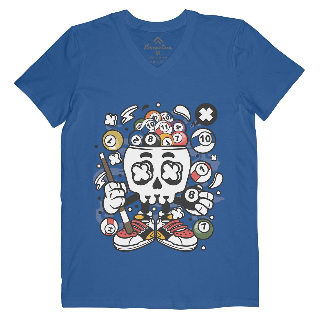 Billiard Skull Mens V-Neck T-Shirt Sport C025