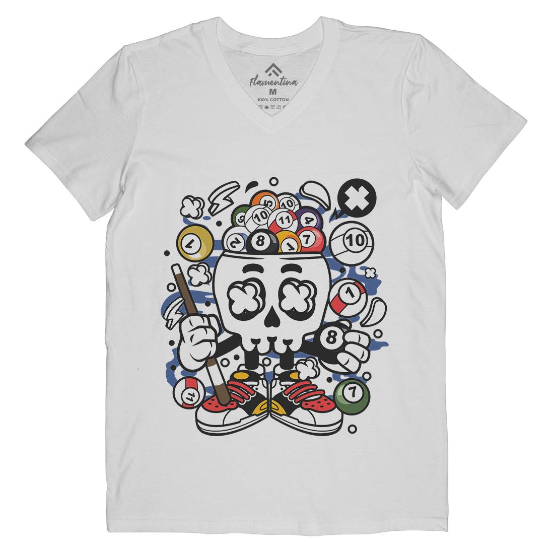 Billiard Skull Mens Organic V-Neck T-Shirt Sport C025