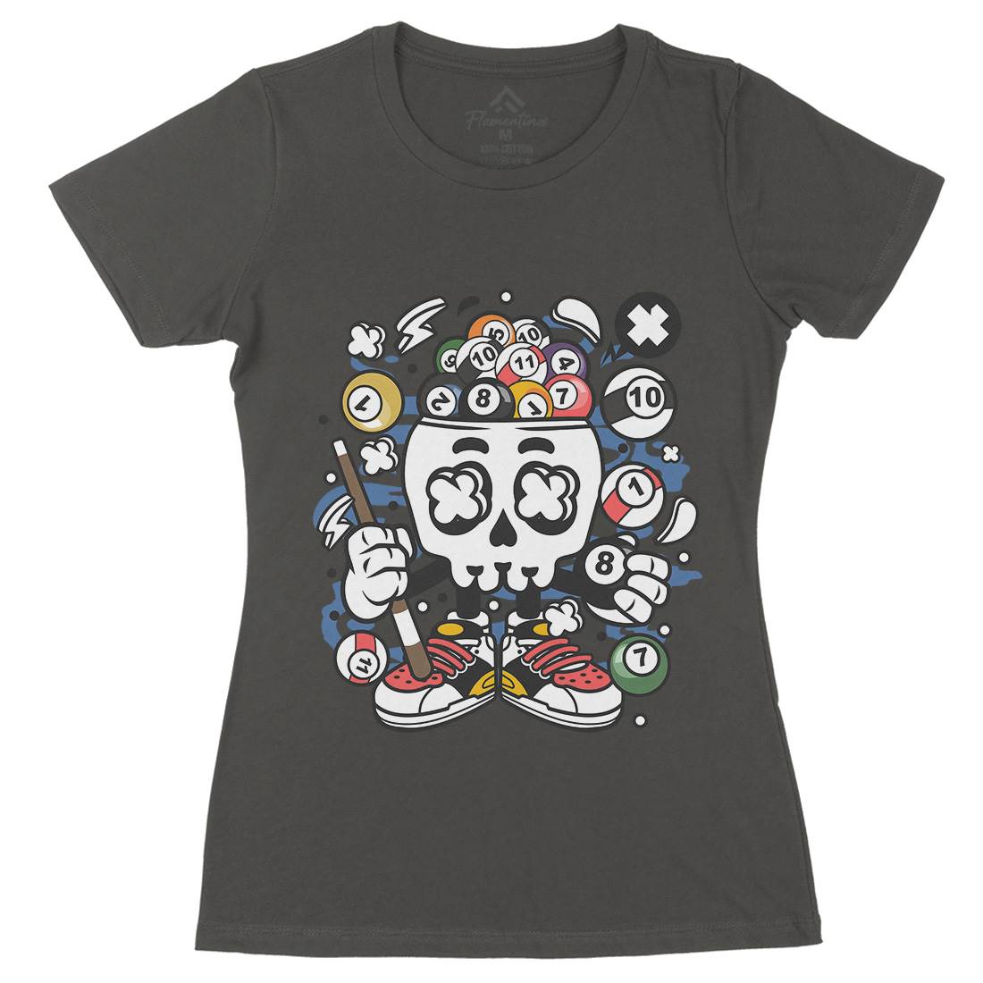Billiard Skull Womens Organic Crew Neck T-Shirt Sport C025