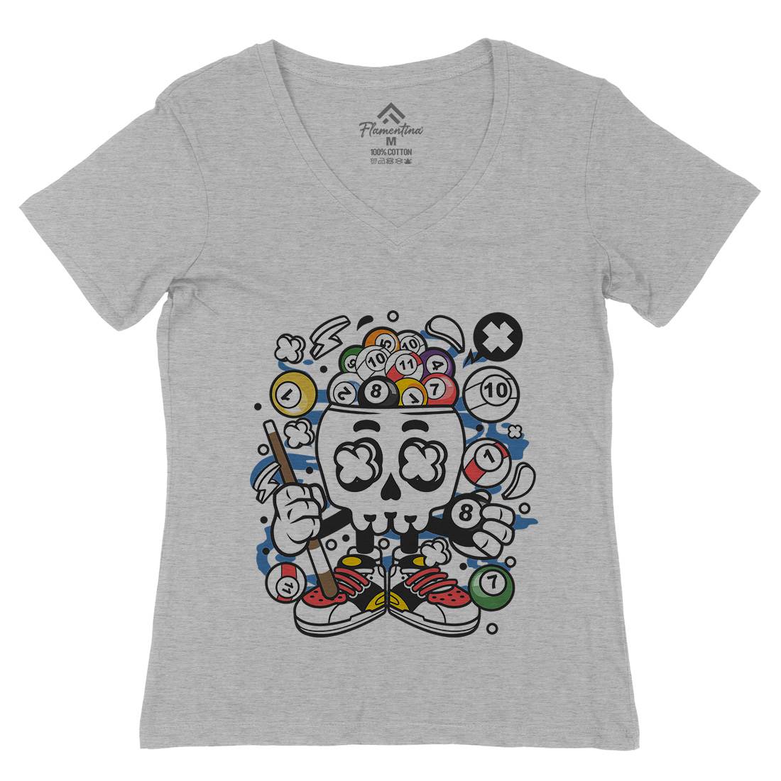 Billiard Skull Womens Organic V-Neck T-Shirt Sport C025