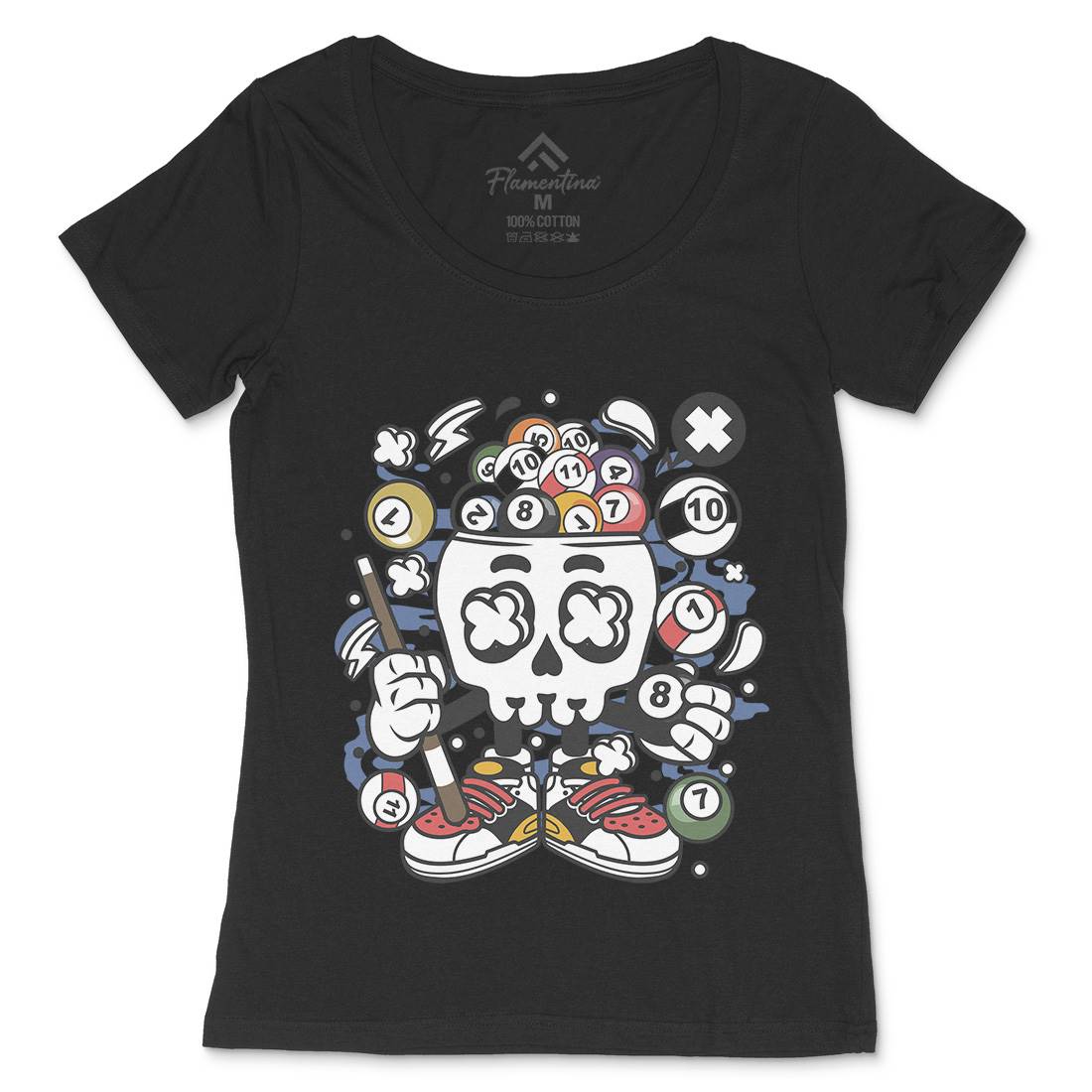 Billiard Skull Womens Scoop Neck T-Shirt Sport C025