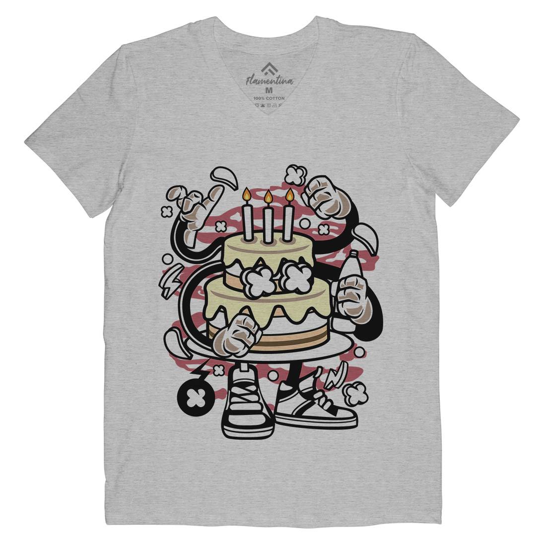 Birthday Cake Mens V-Neck T-Shirt Food C026