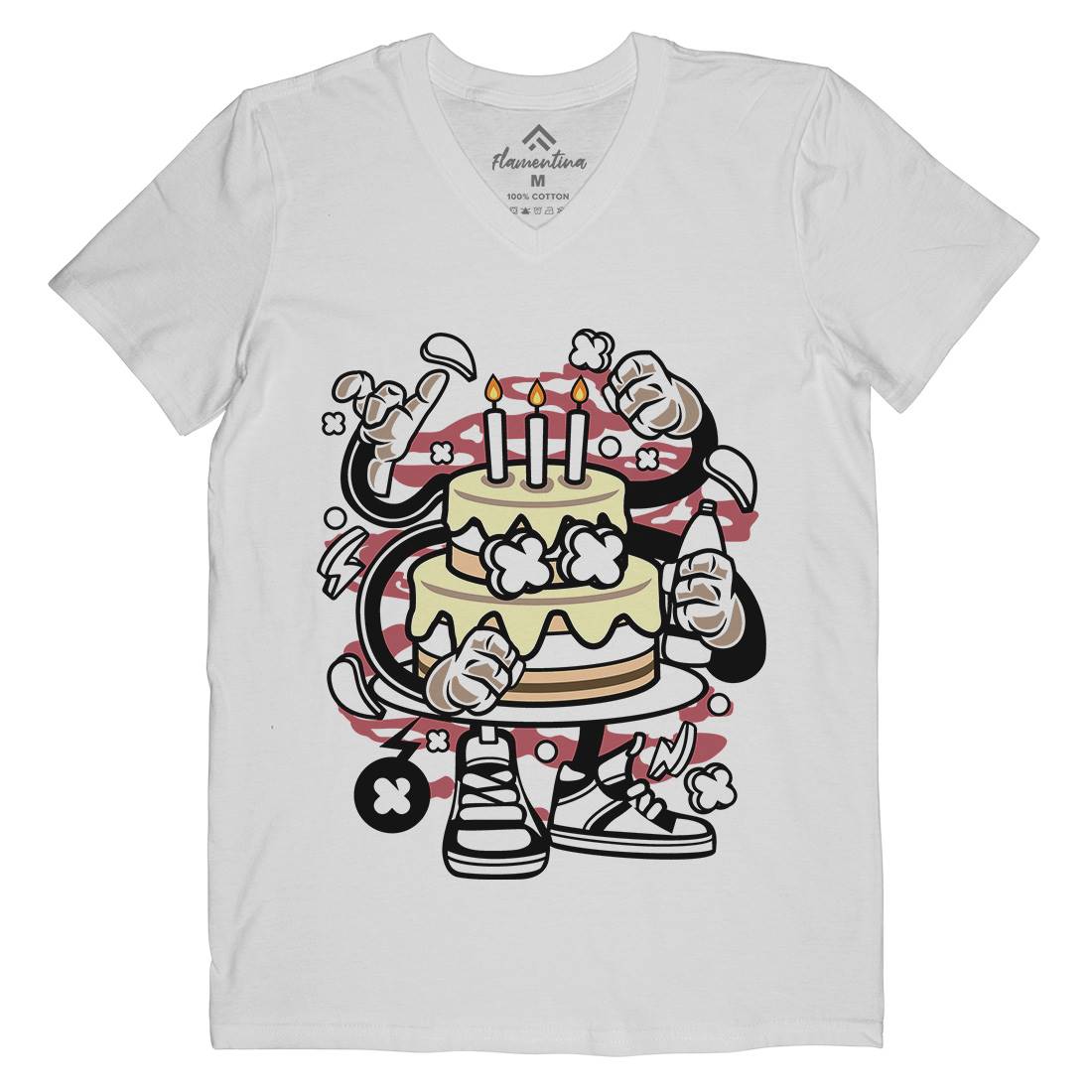 Birthday Cake Mens Organic V-Neck T-Shirt Food C026