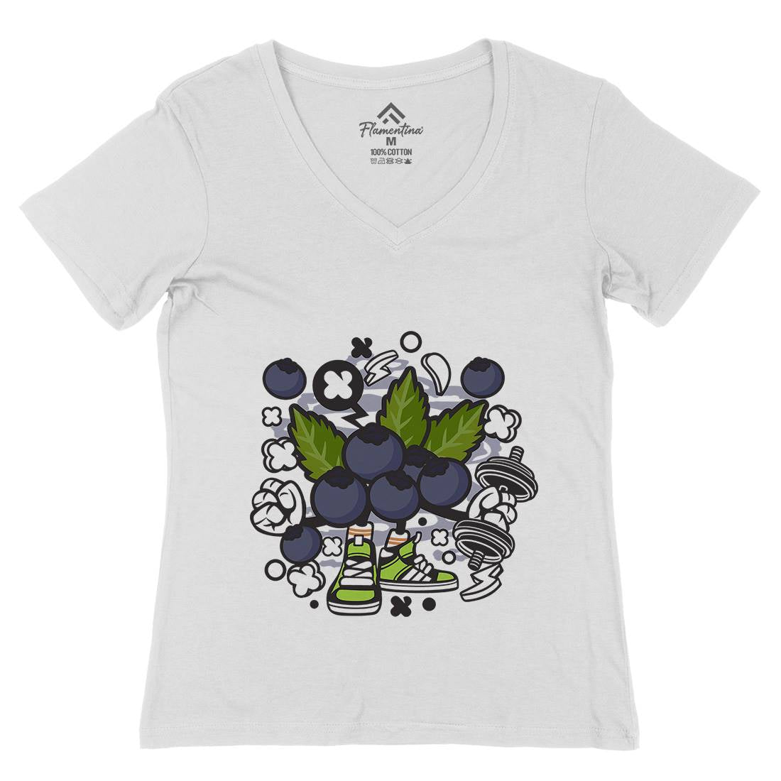 Blueberry Womens Organic V-Neck T-Shirt Food C027