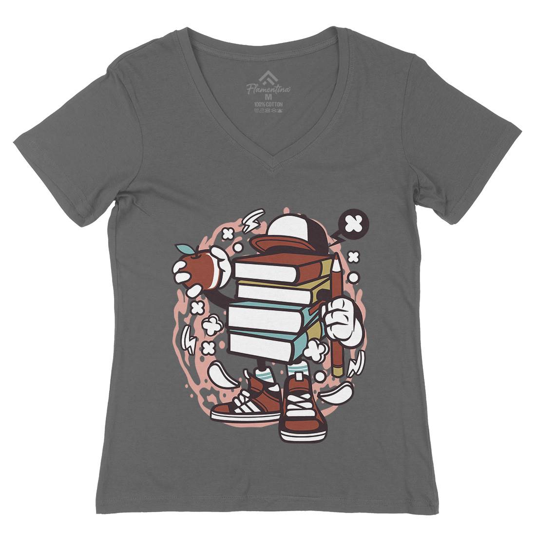 Books Womens Organic V-Neck T-Shirt Retro C028