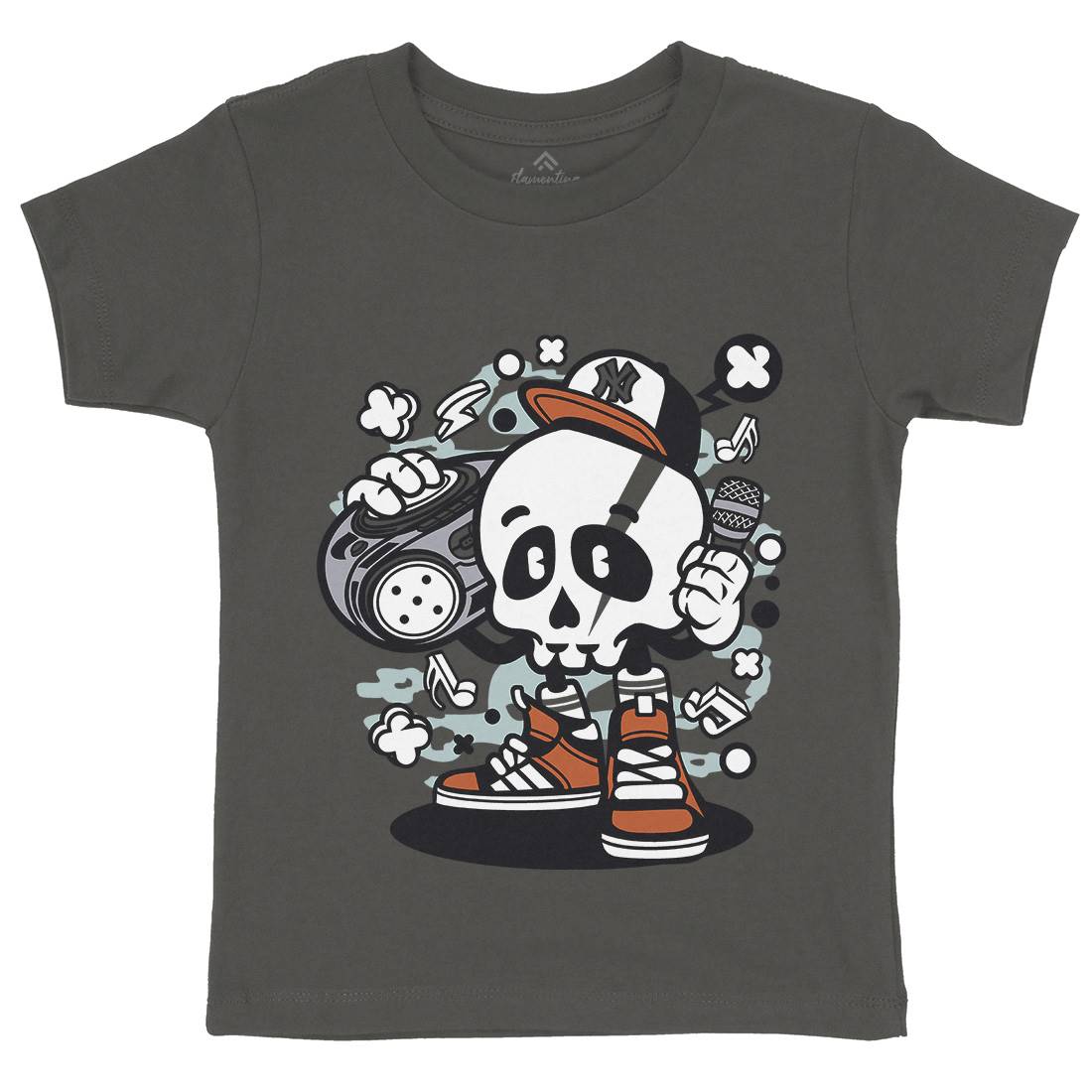 Boombox Skull Kids Crew Neck T-Shirt Music C029