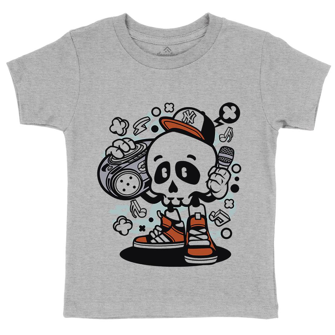 Boombox Skull Kids Crew Neck T-Shirt Music C029