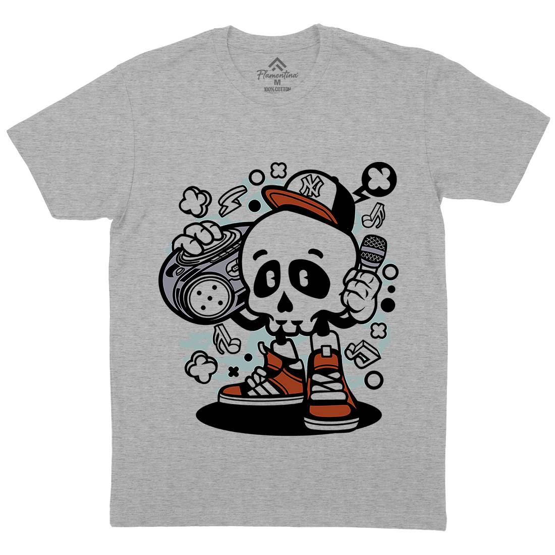 Boombox Skull Mens Organic Crew Neck T-Shirt Music C029