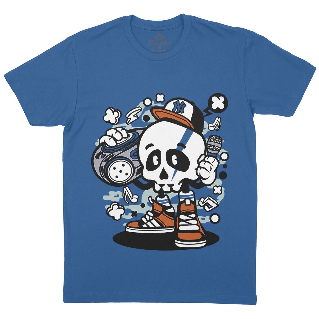 Boombox Skull Mens Organic Crew Neck T-Shirt Music C029