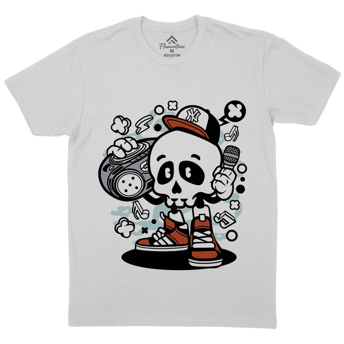 Boombox Skull Mens Crew Neck T-Shirt Music C029