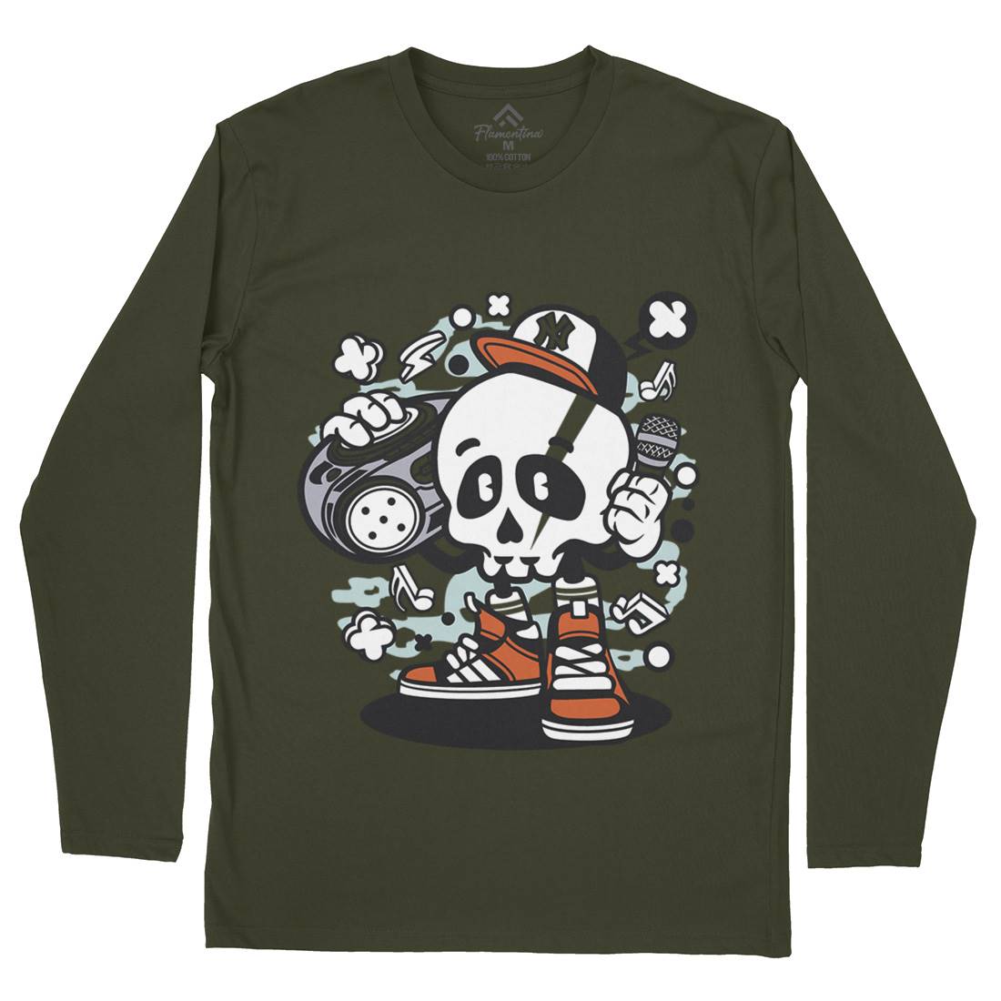 Boombox Skull Mens Long Sleeve T-Shirt Music C029