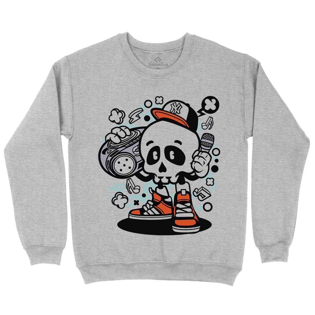 Boombox Skull Mens Crew Neck Sweatshirt Music C029