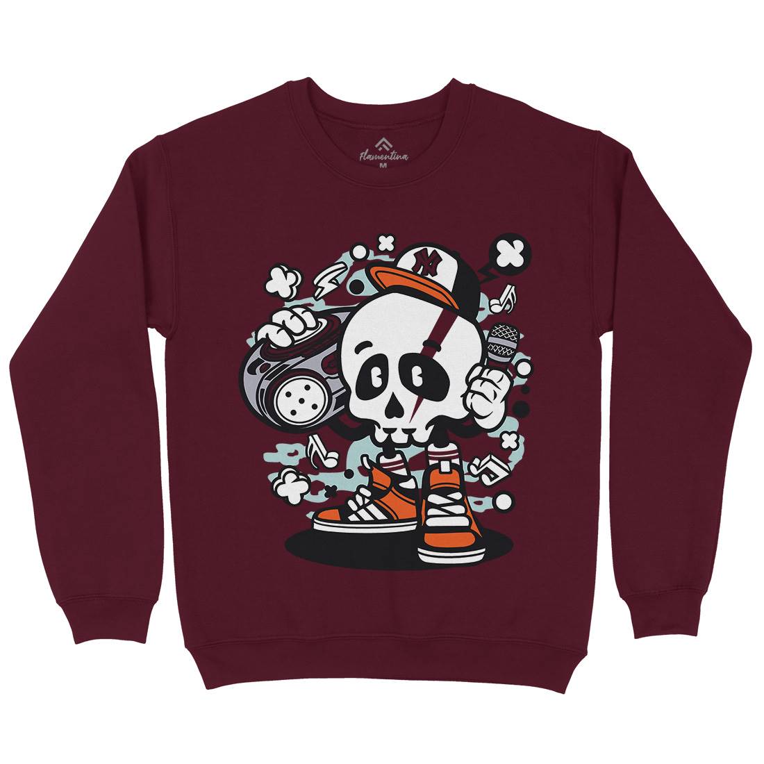 Boombox Skull Mens Crew Neck Sweatshirt Music C029