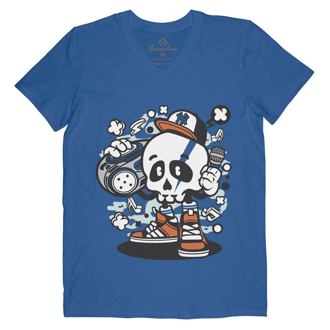 Boombox Skull Mens V-Neck T-Shirt Music C029