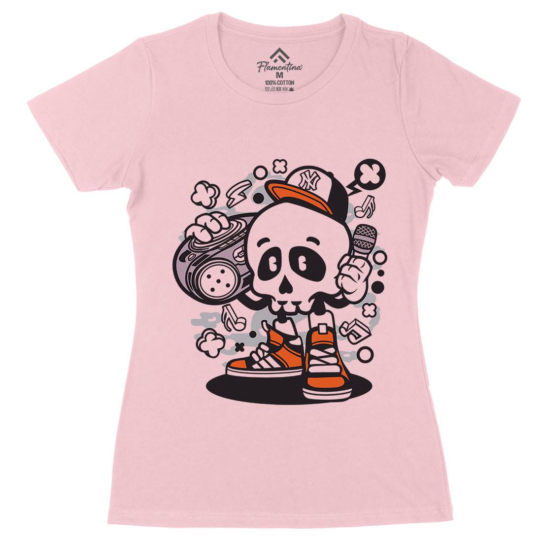 Boombox Skull Womens Organic Crew Neck T-Shirt Music C029