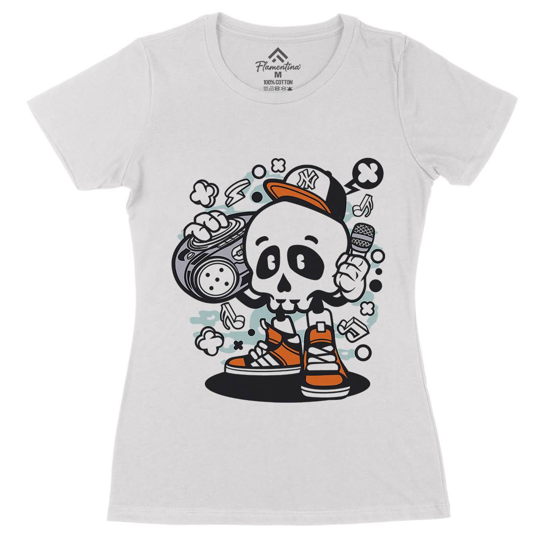 Boombox Skull Womens Organic Crew Neck T-Shirt Music C029
