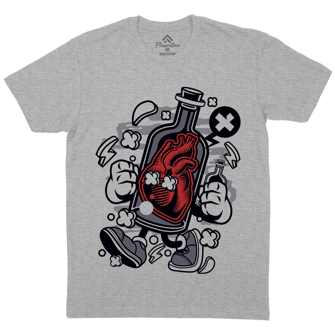 Bottle Of Heart Mens Organic Crew Neck T-Shirt Retro C030
