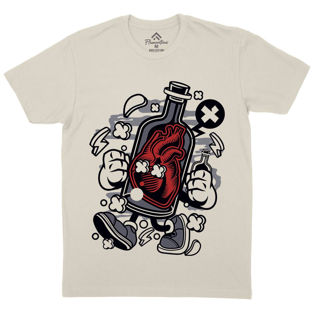 Bottle Of Heart Mens Organic Crew Neck T-Shirt Retro C030