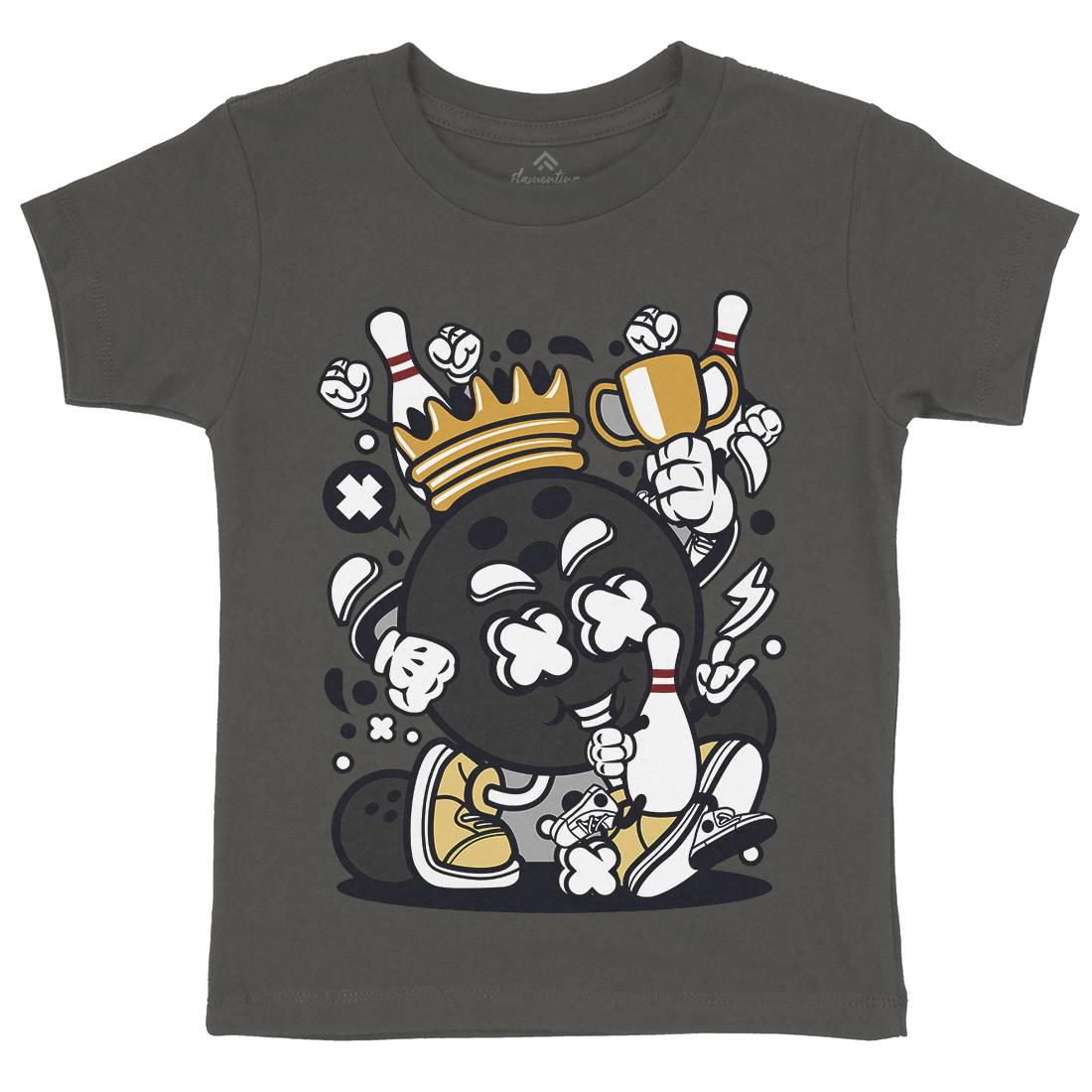 Bowling King Kids Organic Crew Neck T-Shirt Sport C032
