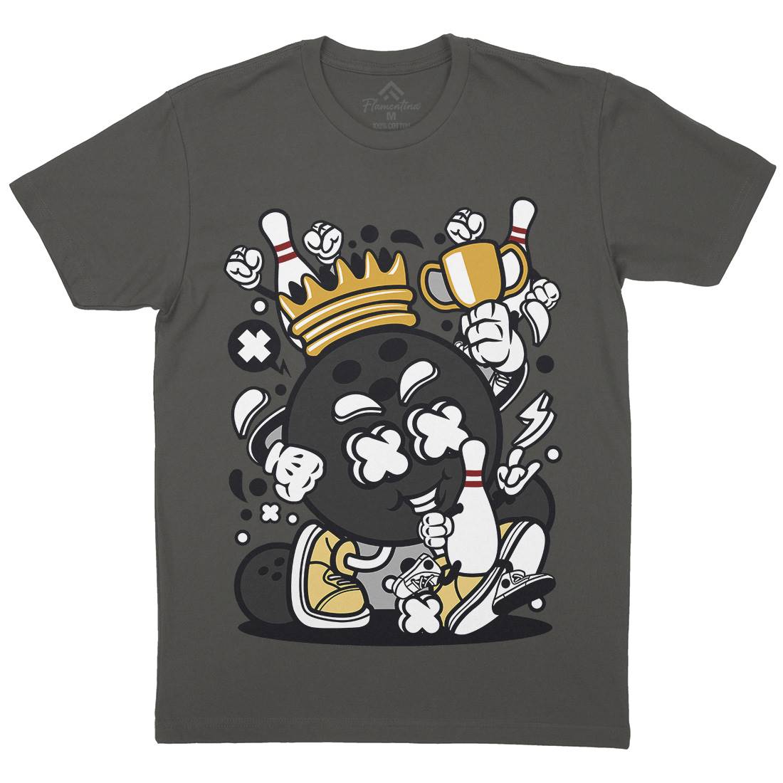 Bowling King Mens Organic Crew Neck T-Shirt Sport C032
