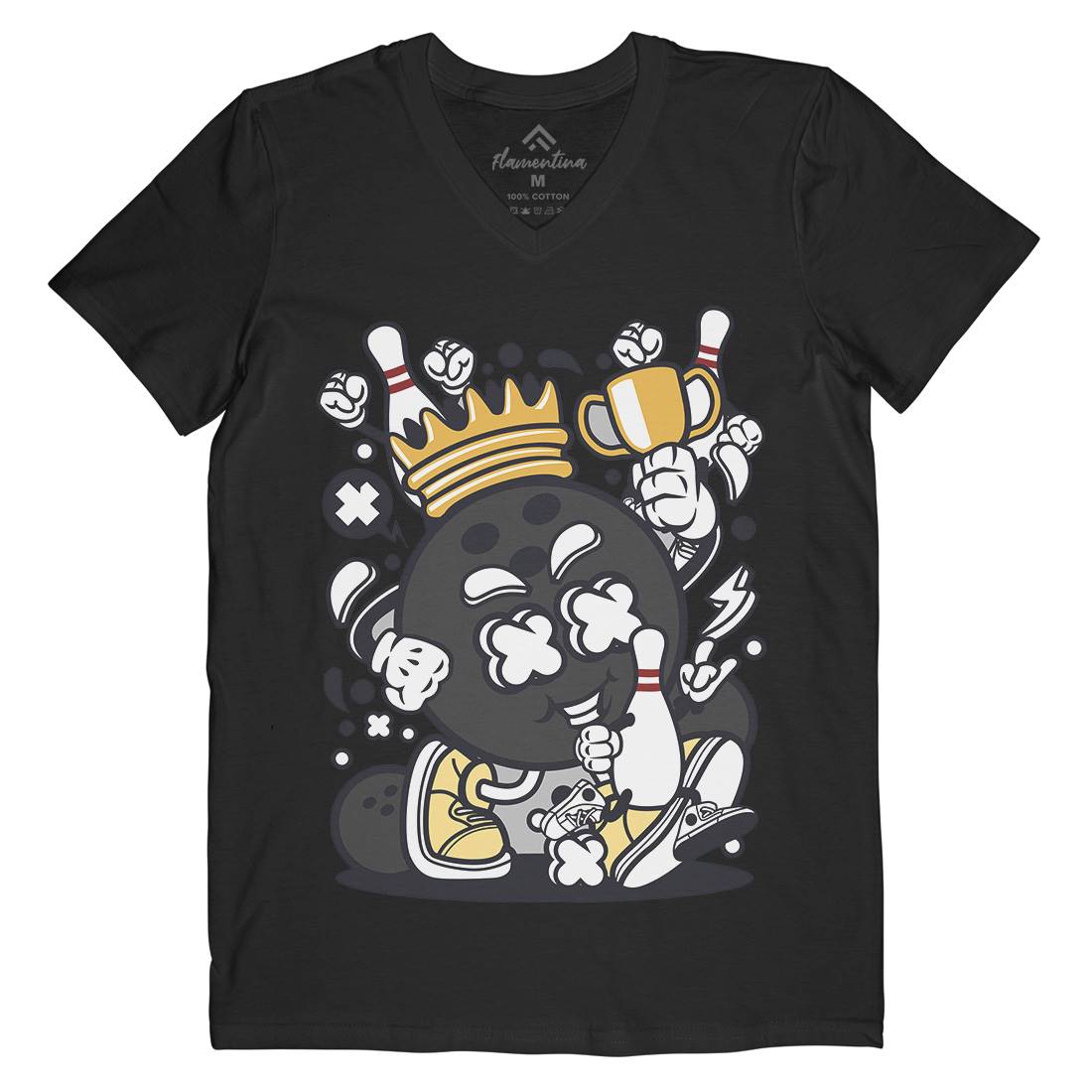 Bowling King Mens V-Neck T-Shirt Sport C032