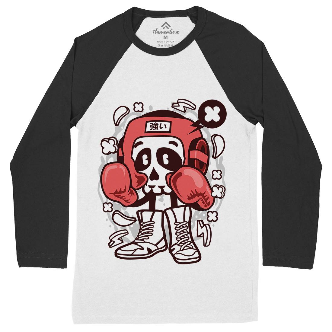 Boxing Skull Mens Long Sleeve Baseball T-Shirt Sport C033