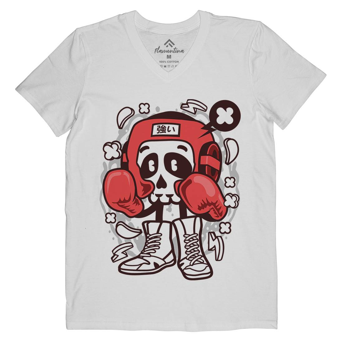 Boxing Skull Mens Organic V-Neck T-Shirt Sport C033