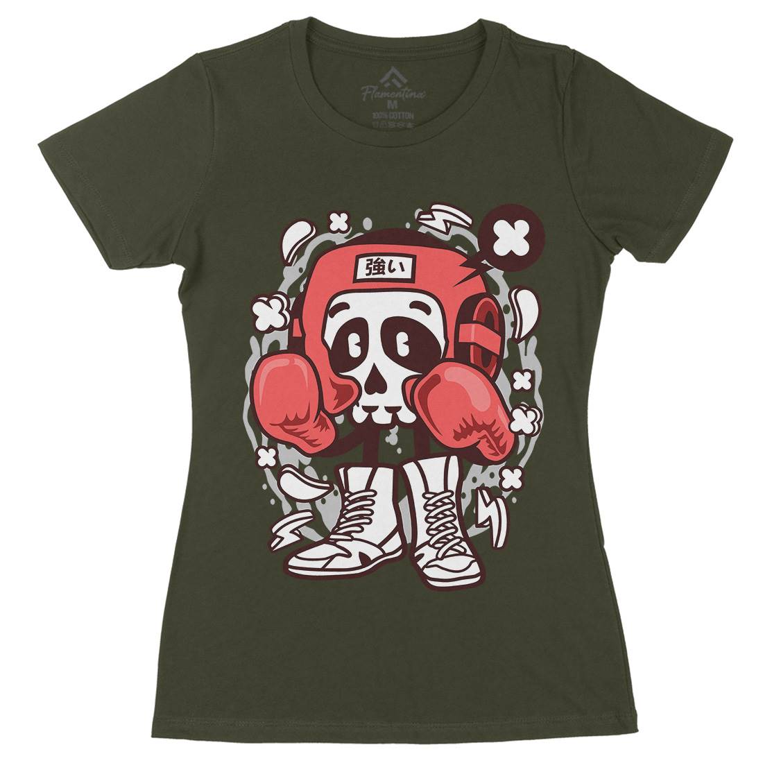 Boxing Skull Womens Organic Crew Neck T-Shirt Sport C033