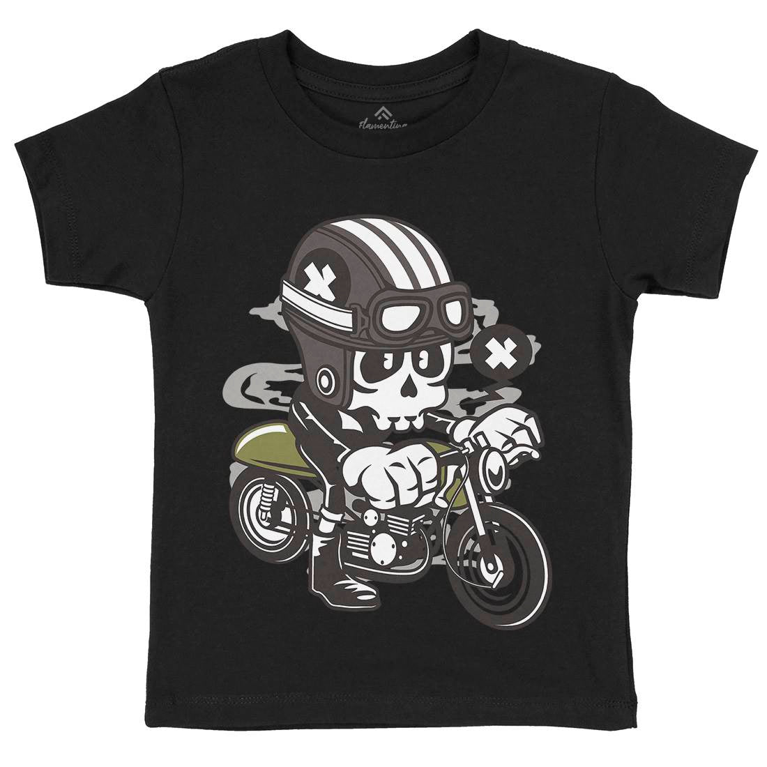 Caferacer Skull Kids Organic Crew Neck T-Shirt Motorcycles C039