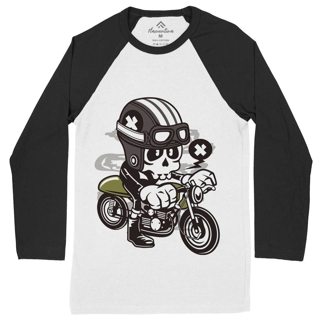 Caferacer Skull Mens Long Sleeve Baseball T-Shirt Motorcycles C039
