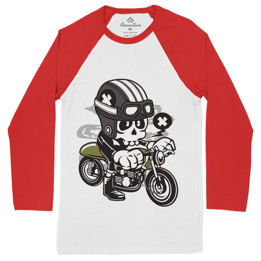 Caferacer Skull Mens Long Sleeve Baseball T-Shirt Motorcycles C039