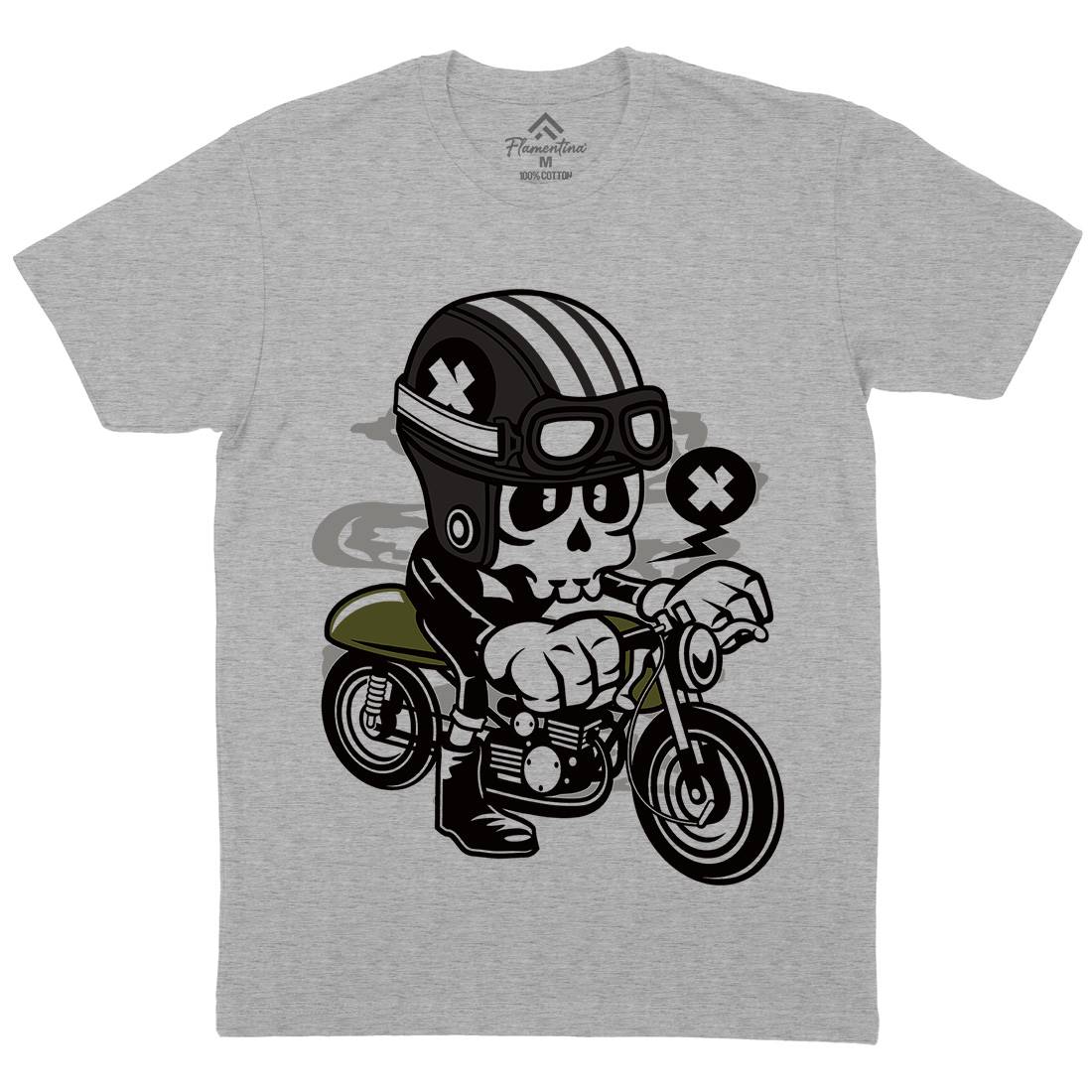 Caferacer Skull Mens Organic Crew Neck T-Shirt Motorcycles C039