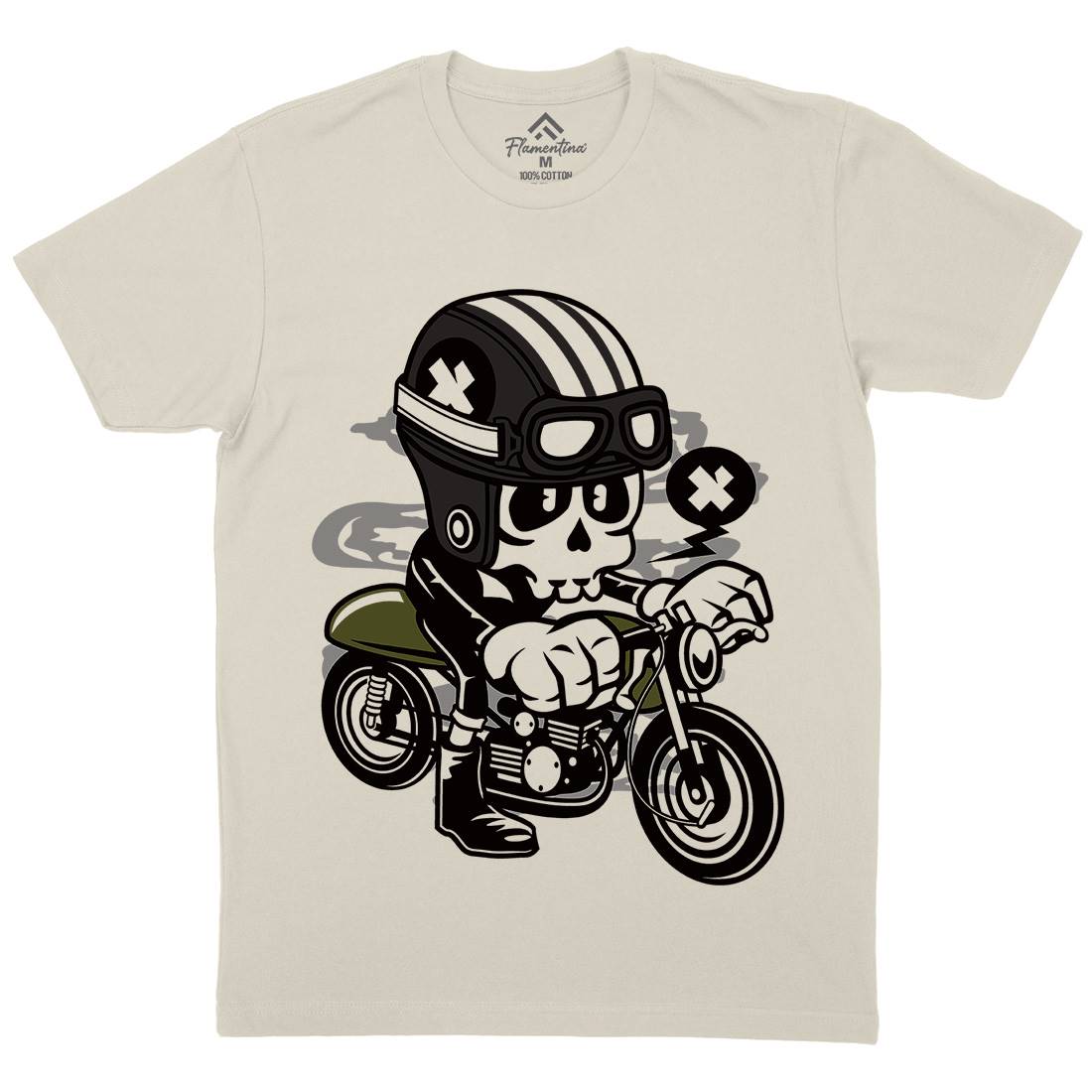 Caferacer Skull Mens Organic Crew Neck T-Shirt Motorcycles C039