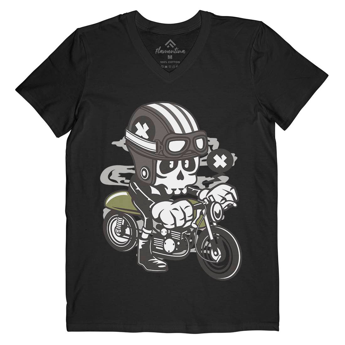 Caferacer Skull Mens Organic V-Neck T-Shirt Motorcycles C039