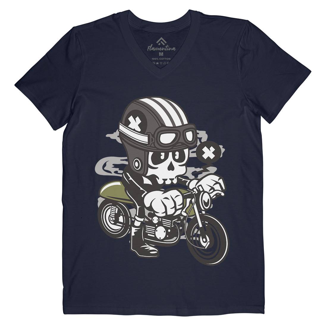 Caferacer Skull Mens V-Neck T-Shirt Motorcycles C039