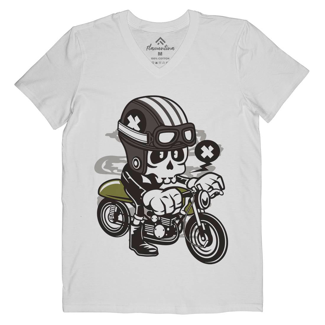 Caferacer Skull Mens V-Neck T-Shirt Motorcycles C039
