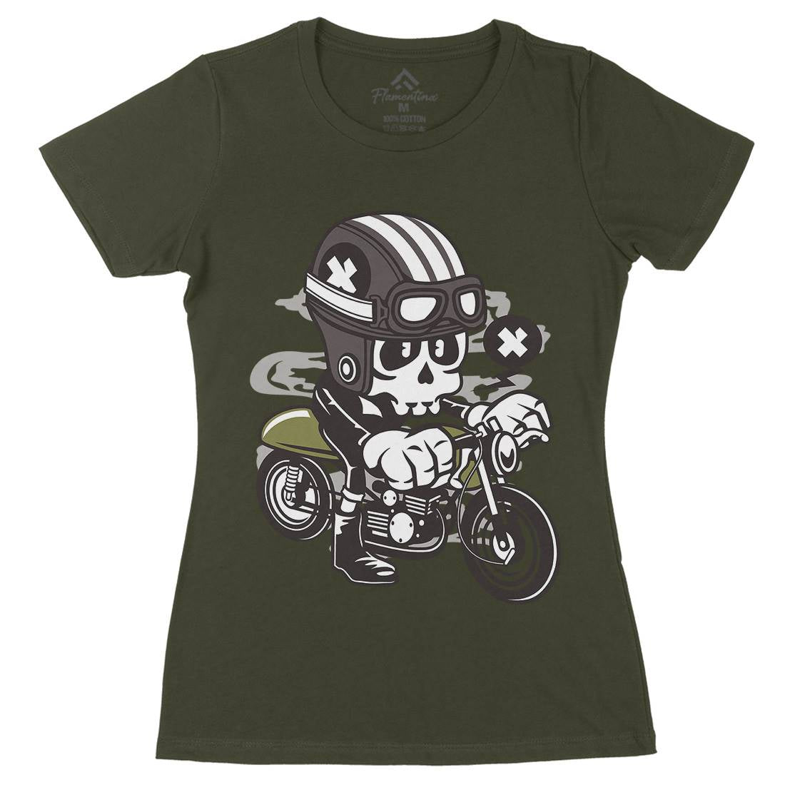 Caferacer Skull Womens Organic Crew Neck T-Shirt Motorcycles C039