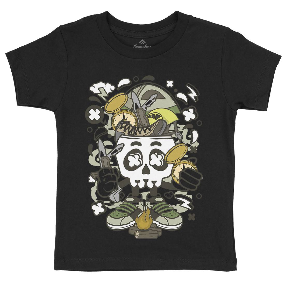 Camp Fire Skull Kids Organic Crew Neck T-Shirt Nature C040