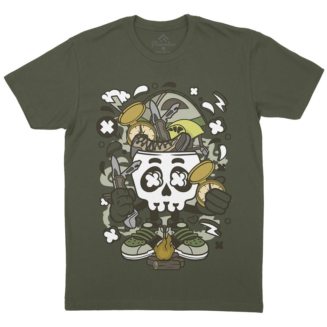 Camp Fire Skull Mens Crew Neck T-Shirt Nature C040