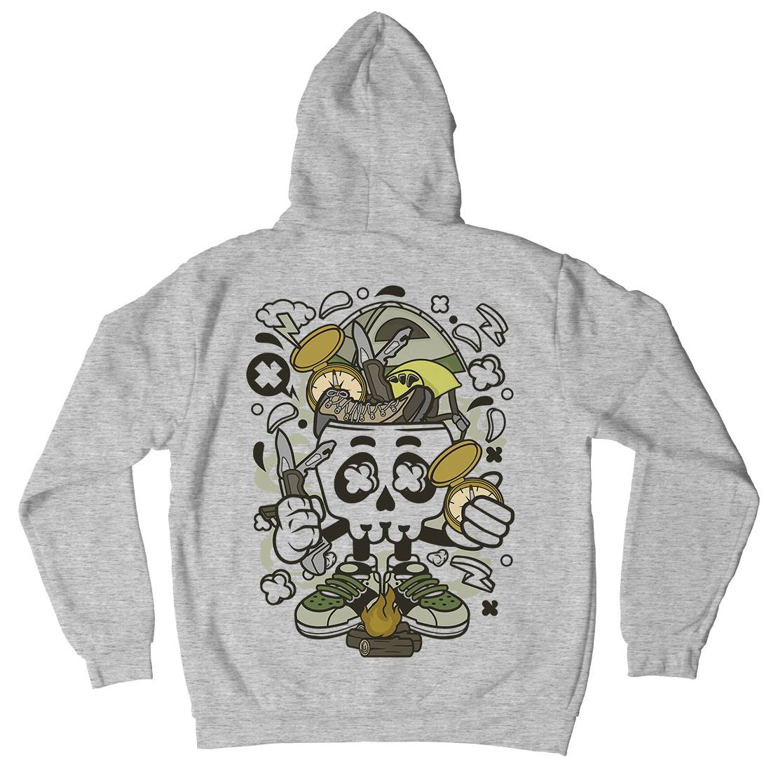 Camp Fire Skull Mens Hoodie With Pocket Nature C040