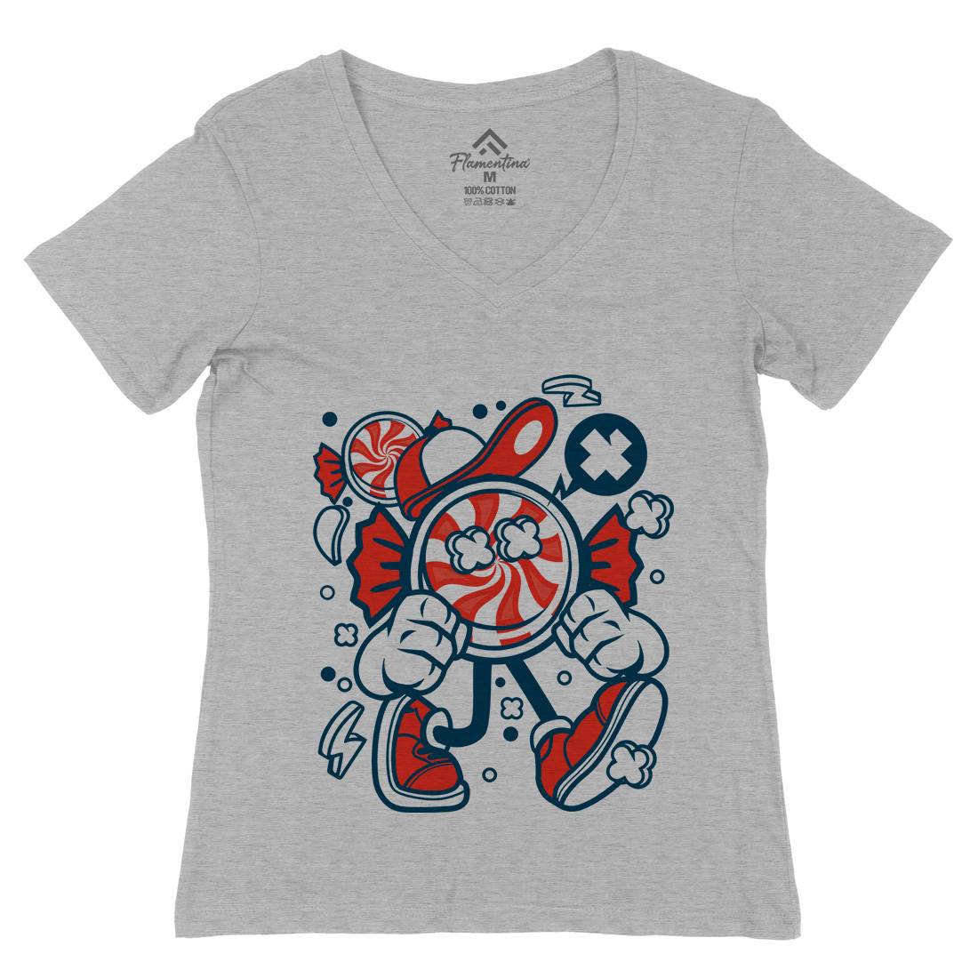 Candy Kid Womens Organic V-Neck T-Shirt Retro C041