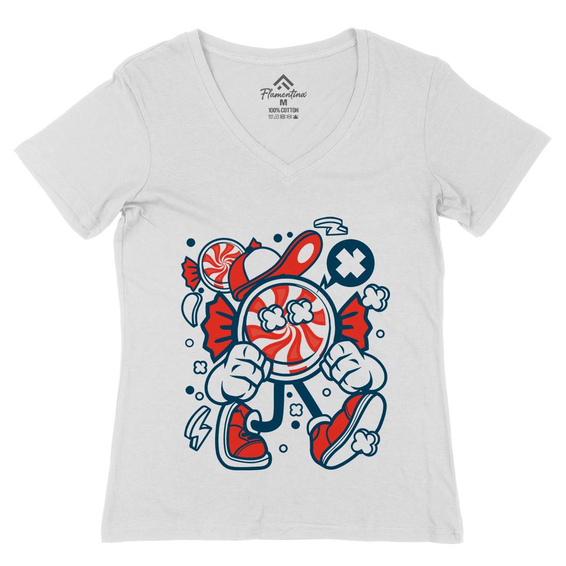 Candy Kid Womens Organic V-Neck T-Shirt Retro C041