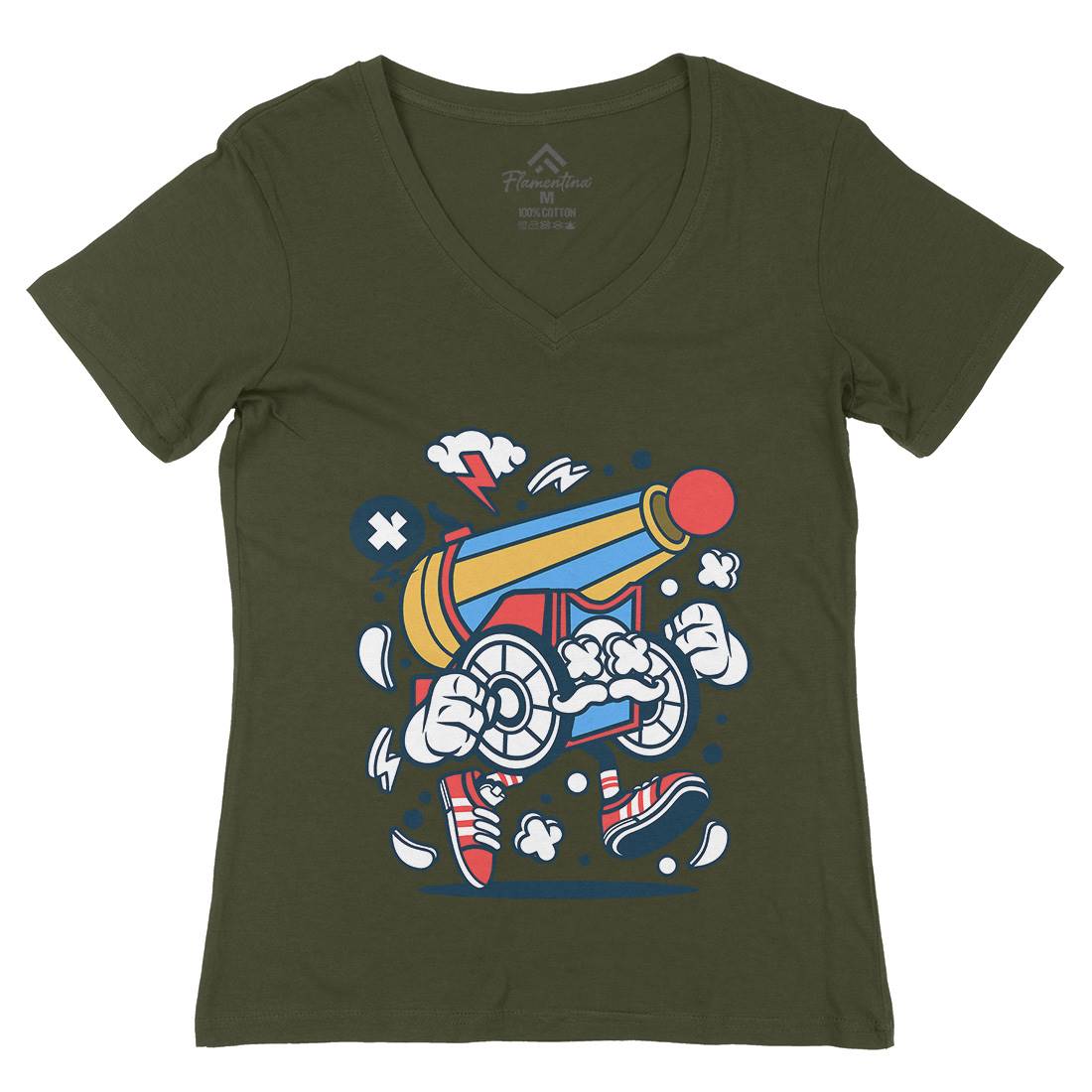 Cannonball Womens Organic V-Neck T-Shirt Army C042