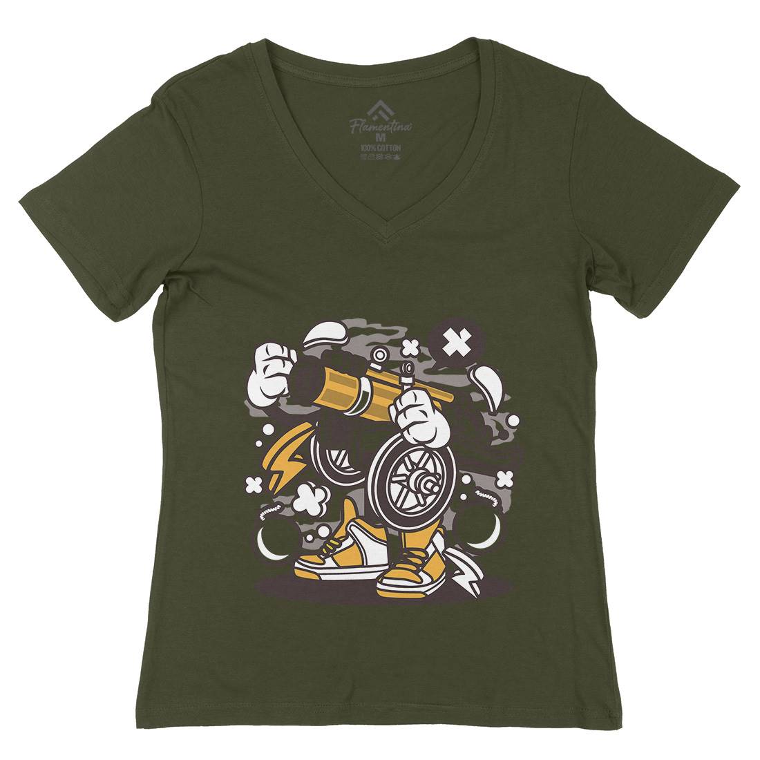 Cannonball Womens Organic V-Neck T-Shirt Army C043
