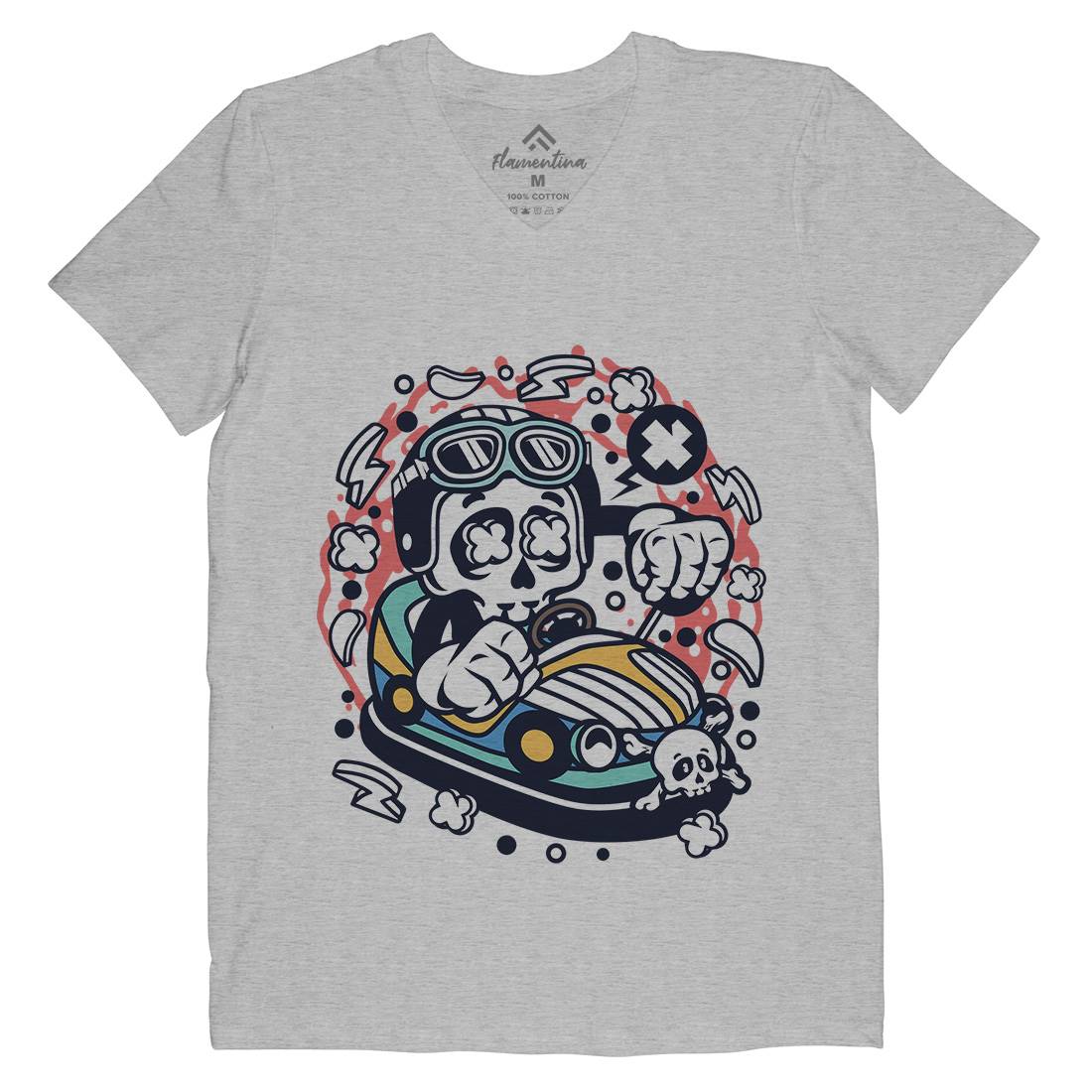 Car Toy Skull Mens Organic V-Neck T-Shirt Cars C046