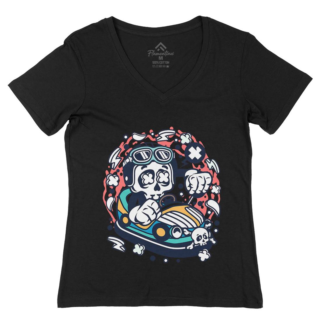 Car Toy Skull Womens Organic V-Neck T-Shirt Cars C046