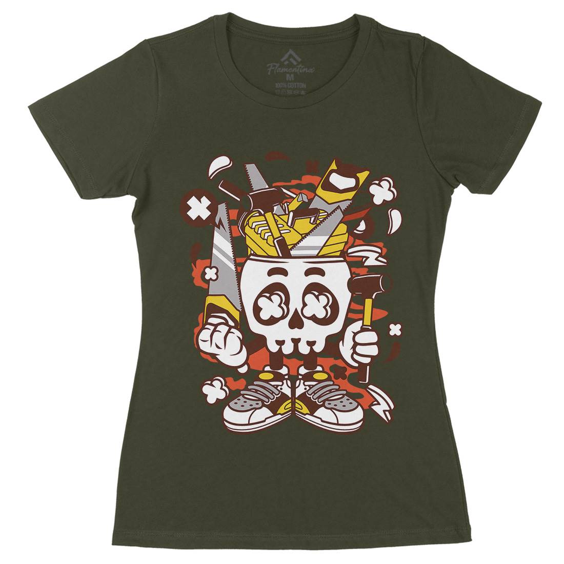 Carpentry Skull Womens Organic Crew Neck T-Shirt Work C047