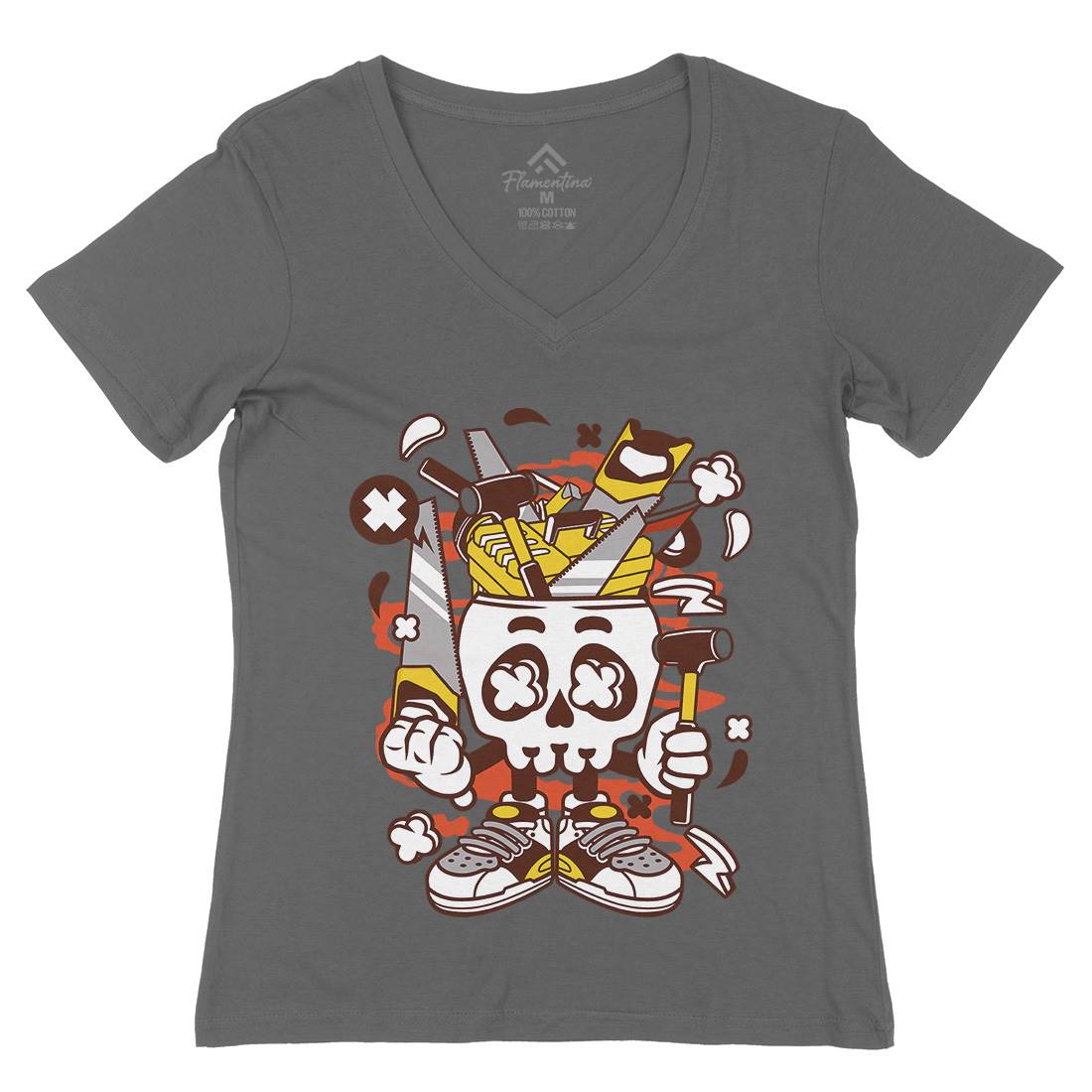 Carpentry Skull Womens Organic V-Neck T-Shirt Work C047